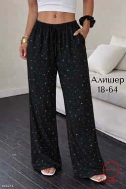 Льняные брюки со стразами