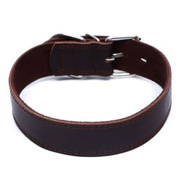 Ошейник кожаный двухслойный на замше, 3,5 см, ОШ 41-51 см, коричневый - Пижон фото 2