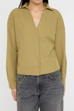 Teen S?rt Buzgu Detayl? Hafif Crop Haki Gomlek TWOAW26GO00040
