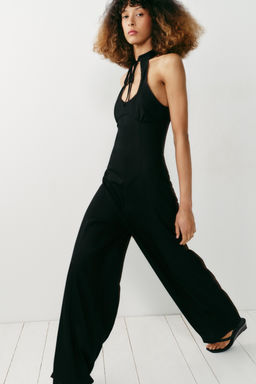 MONO HALTER ANCHO CON LINO / Negro - Zara фото 3