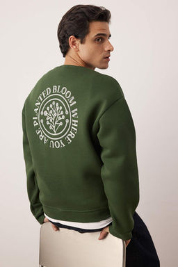TRENDYOL MAN Kahverengi Oversize/Genis Kesim Cicek Nak?s Ici Polar/S?cak Tutan Pamuk Sweatshirt TMNAW24SW00012 - Trendyolmilla фото 63