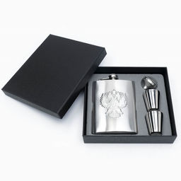 Подарочный набор Герб России: фляжка 240 мл, 4 стопки, воронка