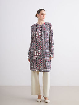 Bisiklet Yaka Etnik Desenli Kad?n Tunik