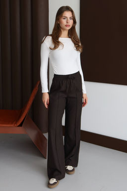 Kahverengi Nervurlu Genis Paca Uzun Dokuma Pantolon TWOAW26PL00111