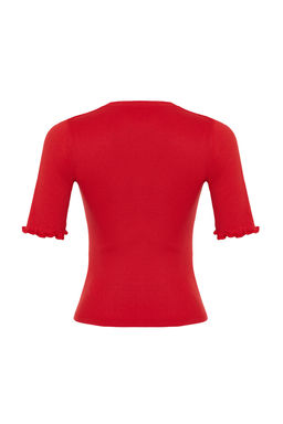K?rm?z? Fitilli Fitted/Vucuda Oturan Bisiklet Yaka Esnek Orme Bluz TWOSS23BZ00025