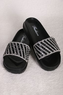 Шлепанцы со стразами черные