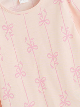 Bisiklet Yaka Fiyonk Bask?l? K?z ?ocuk Pijama Tak?m?