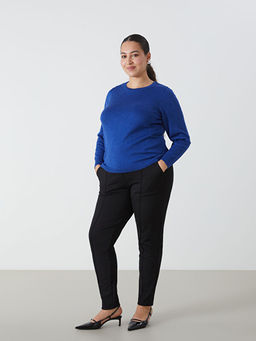 Bisiklet Yaka Kendinden Desenli Uzun Kollu Kad?n Triko Kazak