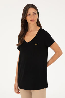 U. S. Polo Assn / Женская черная базовая футболка с v-образным вырезом - U.s. polo assn фото 8