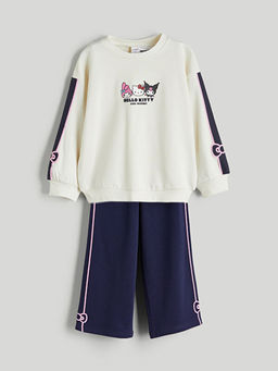 Hello Kitty Bask?l? K?z ?ocuk Sweatshirt ve E?ofman Alt 2li