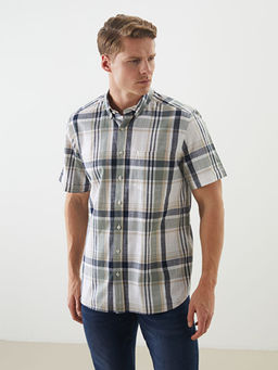 Regular Fit K?sa Kollu Ekose Poplin Erkek G?mlek