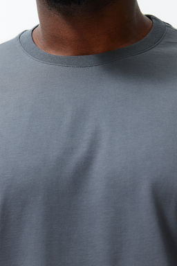 Buyuk Beden Antrasit Oversize/Genis Kesim %100 Pamuklu T-Shirt TMNSS23TS00139