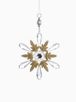 Цена за 2 шт. Ёлочная игрушка Зимнее волшебство. Снежинки лучистые, 1414 см, прозрачно-золотой, МИКС  фото 16