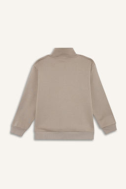 Yar_m Fermuarl_ __i Yumu_ak T_yl_ Bask_l_ Sweatshirt Erkek _ocuk - Defacto фото 9