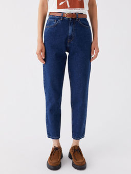 Beli Kemerli Mom Fit Kad?n Jean Pantolon