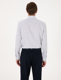 Mavi Slim Fit _izgili Uzun Kollu G_mlek