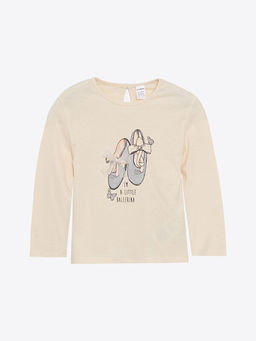 Bisiklet Yaka Uzun Kollu Bask?l? K?z ?ocuk Ti??rt 2li