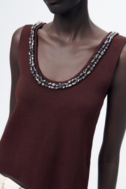 PLAIN KNIT TOP WITH RHINESTONE BEADS - Zara фото 2