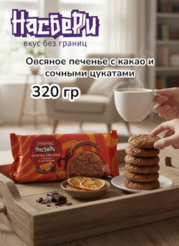 Печенье Сокровище Насберри с какао и цукатами фас цв/пл фл/п 0,320кг