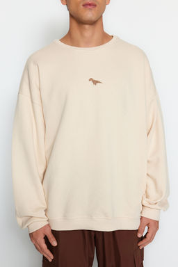 TRENDYOL MAN Gri Bisiklet Yaka Oversize/Genis Kesim Ici Polar/S?cak Tutan Dinozor Nak?s Sweatshirt TMNAW24SW00064 - Trendyolmilla фото 16