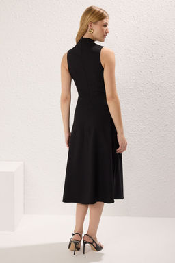 TRENDYOLMILLA K?rm?z? Dugme Detayl? Etegi Belden Ac?lan Midi Dokuma Elbise TWOSS25EL00213  фото 4