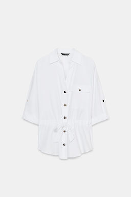 CAMISA SAFARI POPEL?N / Blanco - Zara фото 6