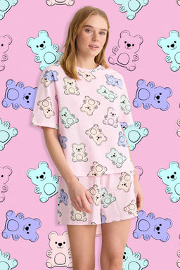 Trendyolmilla Ekru %100 Pamuklu Ay?c?kl? Sortlu Orme Pijama Tak?m? THMSS24PT00072