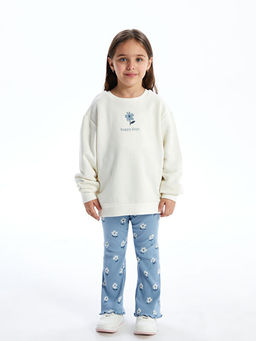 Bisiklet Yaka ?i?ekli K?z Bebek Sweatshirt ve Tayt 2li