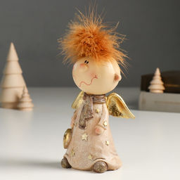 Фигурка полистоун Ангелочек Афоня в наряде со звёздами, с сердцем, беж, блёстки, 6?9?14.5 см