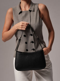 Сумка кожаная на плечо багет Deboro 31046 черный