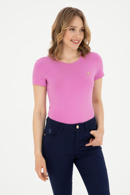 Женская фиолетовая базовая футболка с круглым вырезом Неожиданная скидка в корзине - U.s. polo assn фото 3