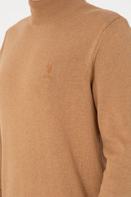 Erkek Slim Fit Yar_m Bal_k__ Yaka Camel Melanj Basic Kazak - U.s. polo assn фото 7