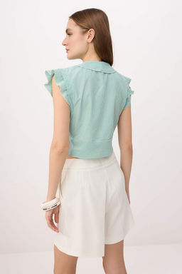 Trendyolmilla Mavi Cizgili Baglama Detayl? Dokuma Bluz TWOSS25BZ00424  фото 11