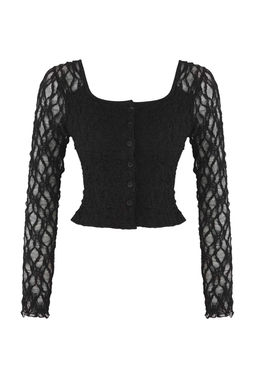 Teen Siyah Dugmeli Fitted/Vucuda Oturan Dantel Orme Bluz TWOAW26BZ00016