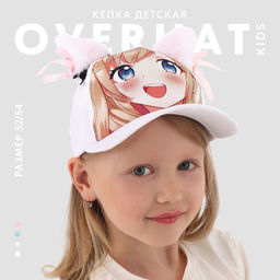 Кепка детская для девочки "Котик", аниме, с ушками, р-р 52-54, 5-7 лет