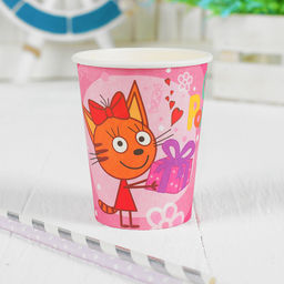 Стакан бумажный Три кота, в наборе 6 шт., 180 мл, цвет розовый