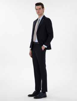 Lacivert Slim Fit _izgili %100 Y_n Tak_m Elbise