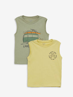 Bisiklet Yaka Bask?l? Erkek Bebek Atlet 2li