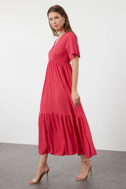 Fusya Duz Maxi Kruvazeli Etegi F?rf?rl? Dokulu K?sa Kol Esnek Orme Maxi Elbise Elbise TWOSS24EL01060 - Trendyolmilla фото 2