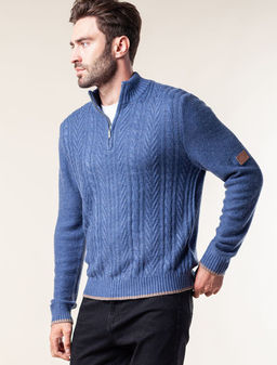 Свитер Vilatte фактурной вязки с молнией синий