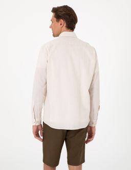 Рубашка Pierre Cardin Regular Fit бежевая с льном
