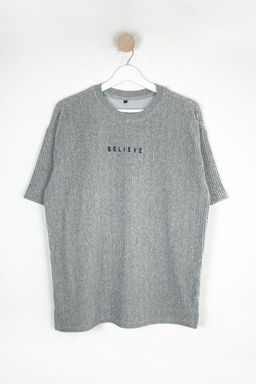 TRENDYOL MAN Gri Oversize/Genis Kesim Yumusak Tuseli Kadife Gorunumlu T-Shirt TMNSS25TS00106 - Trendyolmilla фото 6