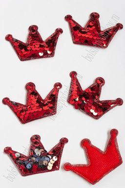 Патч 3D, с двухсторон. пайетками "Корона" 6*4 см (10 шт) SF-1884, красный/серебро
