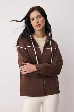 Lacivert Kapusonlu ve Biye Detayl? Oversize/Genis Kal?p Orme Sweatshirt TWOAW26SW00106 - Trendyolmilla фото 10