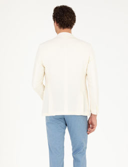 Beyaz Slim Fit Y_n Keten Kar___ml_ Ceket