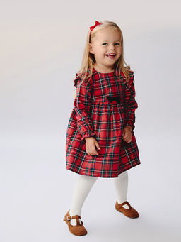 Bisiklet Yaka Ekose K?z Bebek Elbise