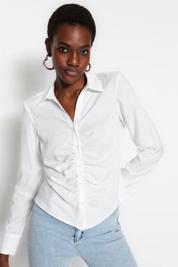 TRENDYOLMILLA Mavi Buzgulu Fitted/Dar Kesim Dokuma Gomlek TWOSS23GO00177  фото 3