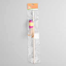 Дразнилка с махровой мышкой (7 см) на деревянной палочке, 40 см, микс цветов - Пижон фото 5