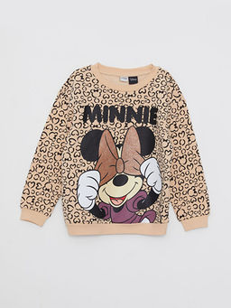 Bisiklet Yaka Minnie Mouse Bask?l? Uzun Kollu K?z ?ocuk Sweatshirt