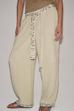 PANTAL?N CARGO LENTEJUELAS ZW COLLECTION / Khaki claro